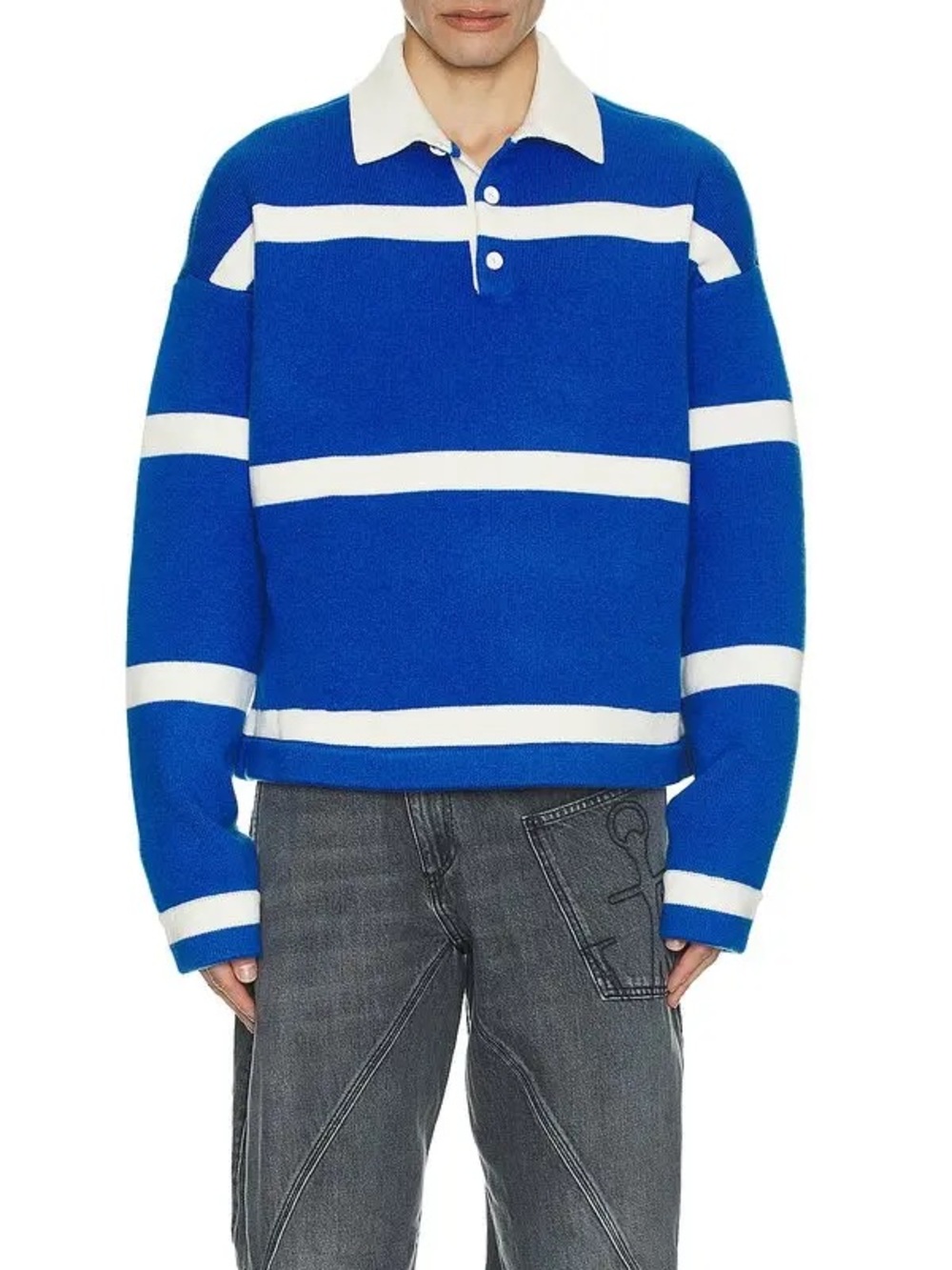 JW Anderson Structured Polo Sweater Top in Azure Blue